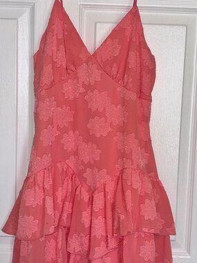 Wild Fable Coral Floral Mini Dress Ruffle Tiered Spaghetti Strap XS